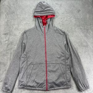 Uniqlo Reversible Jacket Men L Gray Red Full Zip Hoodie Windbreaker Athletic